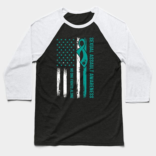 No One Fights Alone Sexual Assault American Flag Baseball T-Shirt by FrancisDouglasOfficial